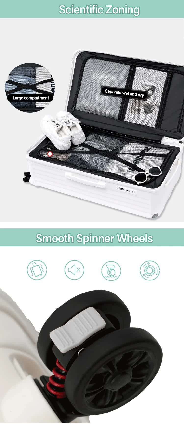 NNEDSZ Smart Hard-Shell Luggage with USB Charging Port & Cup Holder - 20"Spinner Suitcase in Grey