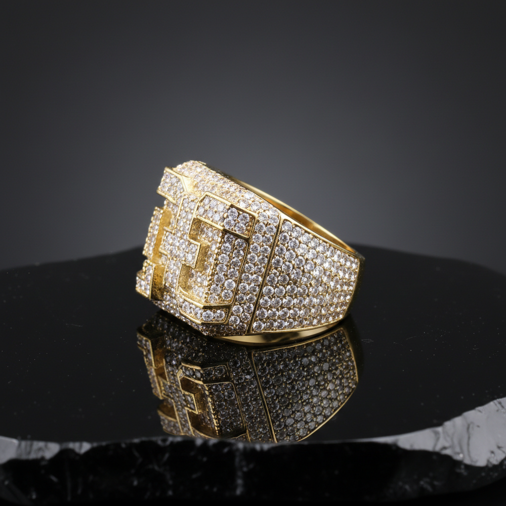 Iced Out Gold Ring - Side View