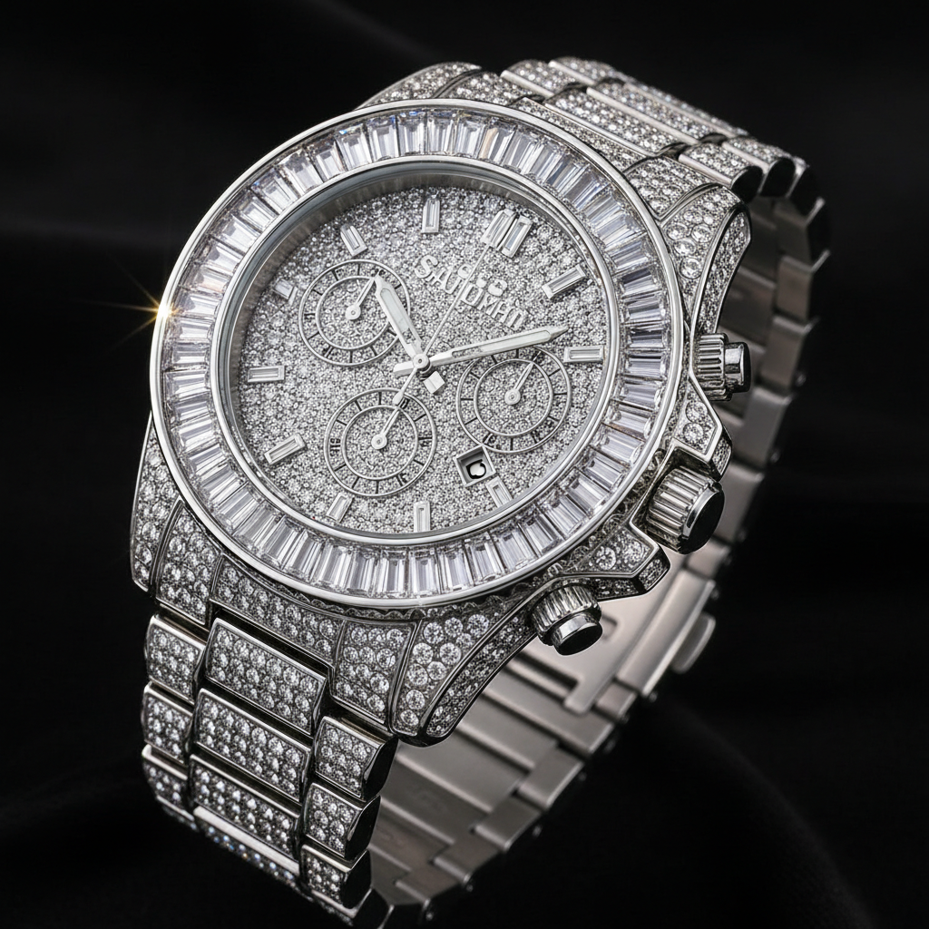 Iced out watch detail shot