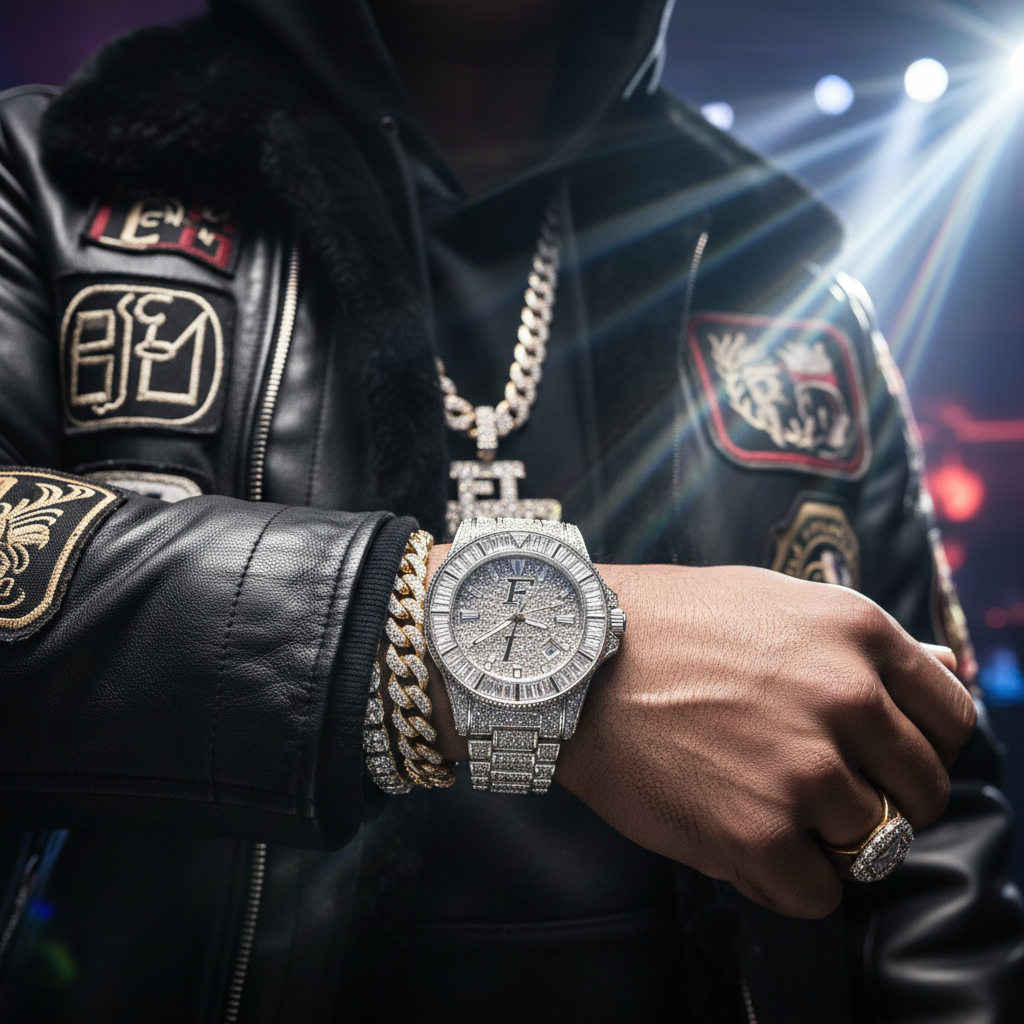 Iced out watch lifestyle shot